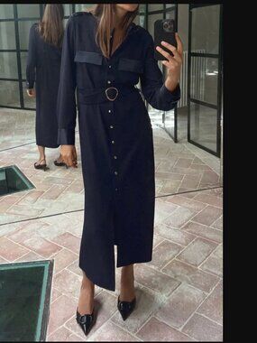 Zara ZW Collection Women Navy Midi Shirt Dress Size S NWT 69$